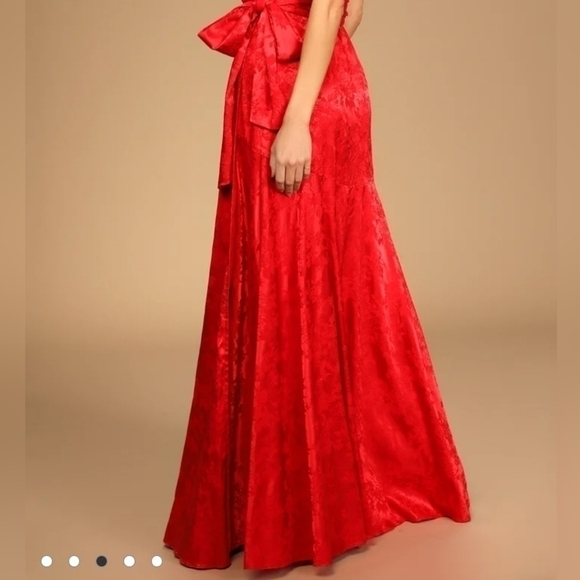 Nwt Small Formal Red Floral Jacquard Satin Wrap Maxi Dress - Picture 12 of 17